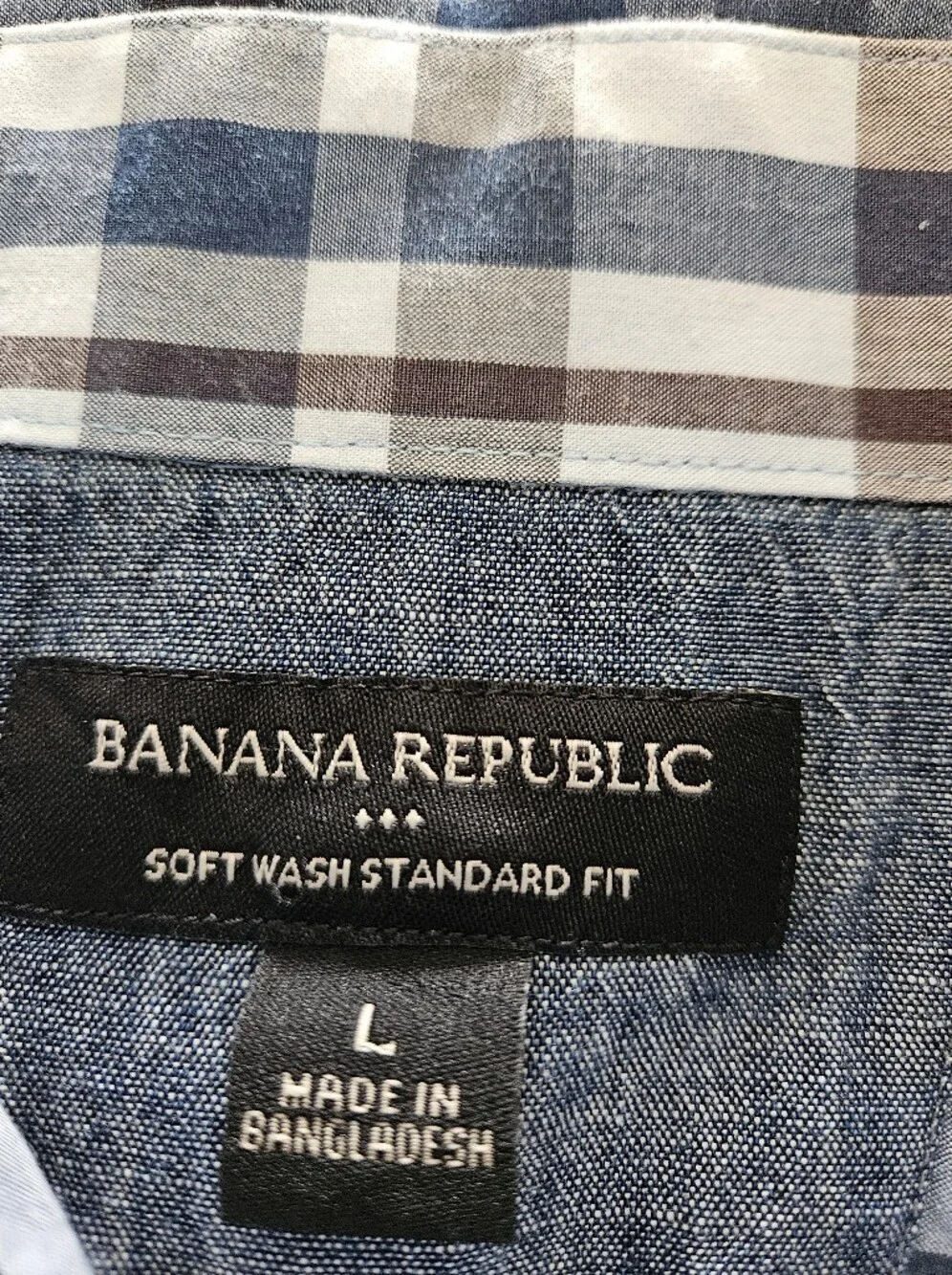 Banana Republic Short-Sleeve Plaid Button-Down Shirt in Navy, White, and Tan